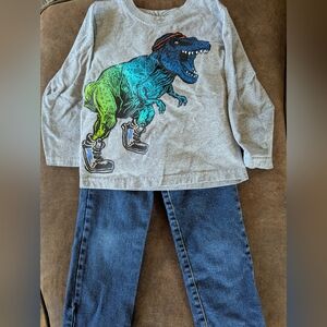 Rugged Butts Jeans and Dinosaur Long Sleeve Shirt Set - 3T Boys